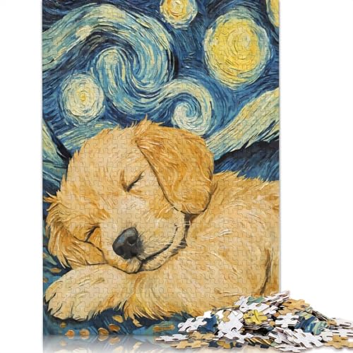 Golden Retriever-Welpen-Puzzle, 520 Teile, Holzpuzzle, Puzzlespiele für Erwachsene, Lernspielzeug, 520 Teile (52 x 38 cm) von SOQWBYG