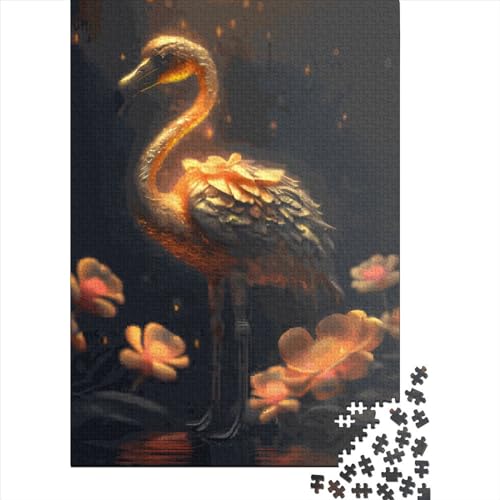 Goldener Flamingo Puzzle Spielzeug Lernspiel Papier Rechteckiges Puzzle für Jungen oder Mädchen Ostergeschenke 38x26cm/1000 Teile von SOQWBYG