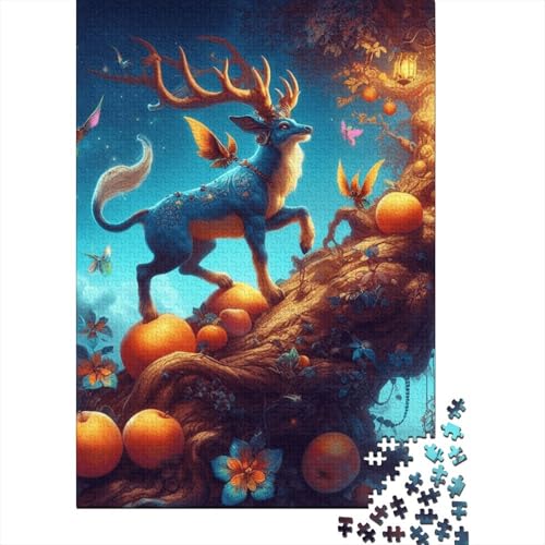 Goldener Hirsch Puzzle, freundliche Materialien, 100 Prozent recycelte Pappe, Puzzle für Erwachsene und Kinder, Ostergeschenk, 70 x 50 cm/1000 Teile von SOQWBYG