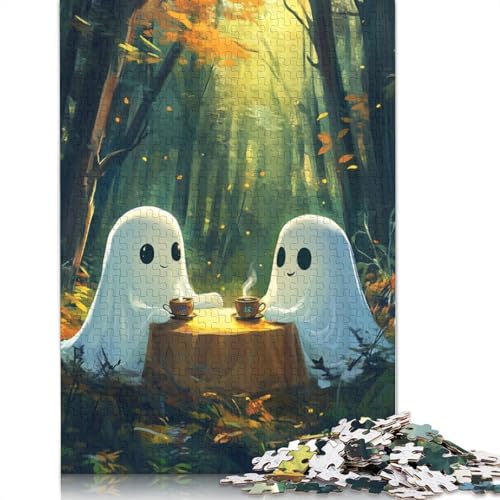 Halloween-Geister-Teeparty, Holzpuzzle für Erwachsene, 1500 Teile, Puzzle für Puzzle für 18+ und Erwachsene, 1500 Teile (85 x 57 cm) von SOQWBYG