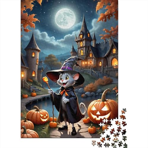 Halloween-Katzen-Puzzle, rechteckige Pappe, 100 Prozent recycelte Pappe, Puzzle für Erwachsene und Kinder, Ostergeschenke, 38 x 26 cm, 1000 Teile von SOQWBYG