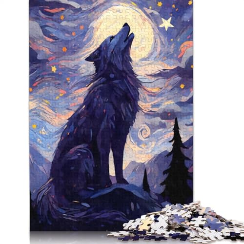 Heulender Wolf, Sternennacht, 520 Puzzleteile für Erwachsene, Puzzle-Sets für die ganze Familie, Lernspiel, Puzzles 520 Teile (52 x 38 cm) von SOQWBYG