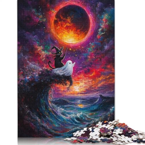 Hexen-, Katzen- und Geister-Puzzle, 1500 Teile, Holzpuzzle, Spielzeug, Familienspiel, Schwierigkeitsgrad, Herausforderung, Puzzles 1500 Teile (85 x 57 cm) von SOQWBYG