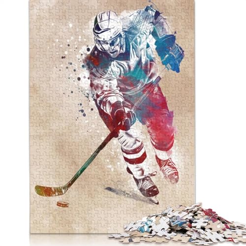 Hockeyspieler-Sport-Kunst-Puzzle, 1000 Teile, Holzpuzzle, Spielzeug, Familienspiel, Schwierigkeitsgrad, Herausforderung, Puzzles 1000 Teile (75 x 50 cm) von SOQWBYG