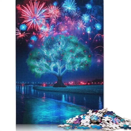 Holzpuzzle 1000 Teile, Bunter Traum, Feuerwerk, Baum, Puzzle, Familienspiel, Puzzle, Erwachsene und 1000 Teile (75 x 50 cm) von SOQWBYG