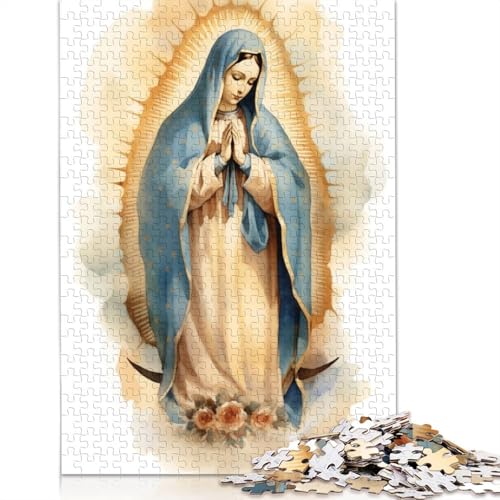 Holzpuzzle-Spielzeug für 1000 Teile, Aquarell-Kunstwerk „Lady of Guadalupe“, Puzzle für Jungen und Mädchen, Lernspiele für über 18-Jährige, 1000 Teile (75 x 50 cm) von SOQWBYG