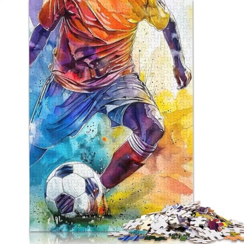 Holzpuzzle-Spielzeug für 1000 Teile, Fußballspieler, Aquarell-Puzzles für Jungen und Mädchen, Lernspiele für über 18-Jährige, 1000 Teile (75 x 50 cm) von SOQWBYG