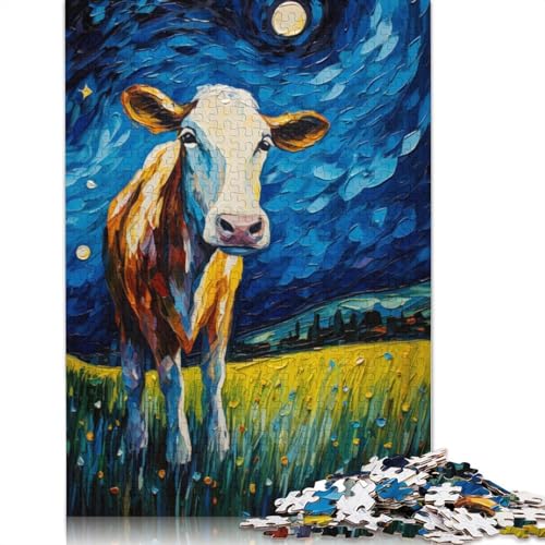 Holzpuzzle-Spielzeug für 1000 Teile „Die Sternennacht-Kuh“, Puzzle für Jungen und Mädchen, Lernspiele für über 18-Jährige, 1000 Teile (75 x 50 cm) von SOQWBYG