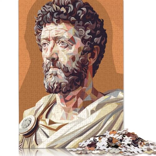 Holzpuzzle mit 1000 Teilen für Erwachsene, „Marcus Aurelius Low Poly Puzzles“, Puzzlegeschenke, Puzzles für Familienspiele, 1000 Teile (75 x 50 cm) von SOQWBYG