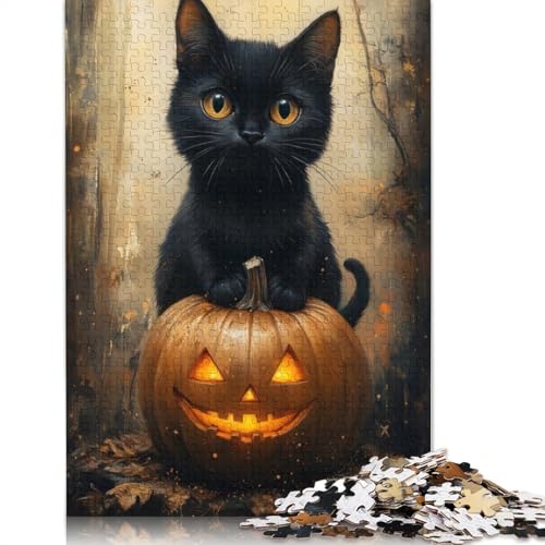 Holzpuzzle mit 1000 Teilen für Erwachsene, Schwarze Katze auf Kürbis, Puzzle-Geschenke, Puzzles für Familienspiele, 1000 Teile (75 x 50 cm) von SOQWBYG