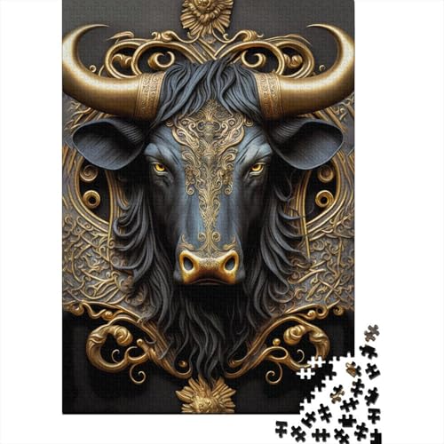 Holzpuzzle mit 1500 Teilen für Erwachsene, Bull Golden Art Deco Puzzles Puzzlegeschenke, Puzzles für Familienspiele 1500 Teile (85 x 57 cm) von SOQWBYG