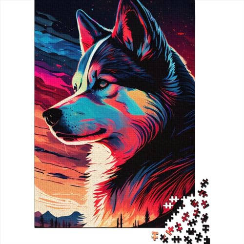 Husky Buntes Puzzle Buntes Papier Rechteckiges Puzzle für Jungen Oder Mädchen Einzigartiges Geschenk 70x50cm/1000 Teile von SOQWBYG