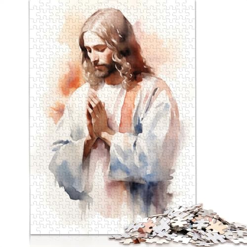 Jesus betet Aquarell-Puzzle für Erwachsene, 1000 Teile, schwieriges Puzzle, unmögliches Puzzle für Kinder ab 18 Jahren, 1000 Teile (75 x 50 cm) von SOQWBYG