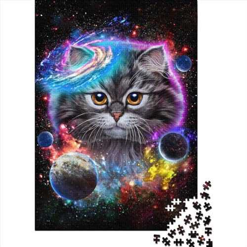 Katze im Galaxie-Weltraum-Kosmos-Puzzle, Lernspiel, rechteckiges Papierpuzzle für Erwachsene, Teenager, Ostergeschenke, 70 x 50 cm/1000 Teile von SOQWBYG