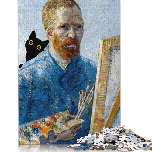 Katze mit Van Gogh, Holzpuzzle für Erwachsene, 520-teilig, Puzzle für Puzzle ab 18 Jahren und Erwachsene, 520 Teile (52 x 38 cm) von SOQWBYG