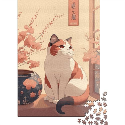 Katzen-Kirschblüten-Puzzle-Spielzeug, Lernspiel, rechteckiges Papierpuzzle für Jungen oder Mädchen, Ostergeschenke, 38 x 26 cm/1000 Teile von SOQWBYG