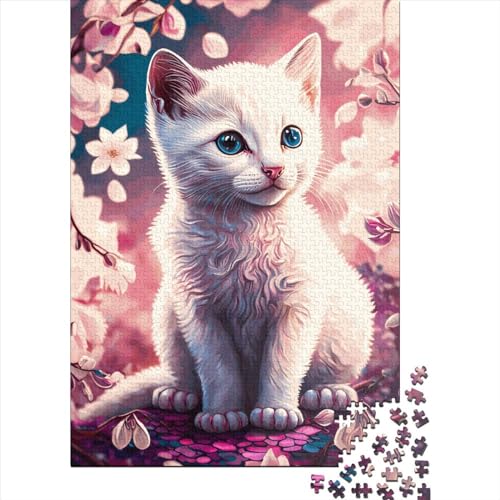 Katzen-Kirschblüten-Puzzle-Spielzeug, Lernspiel, rechteckiges Papierpuzzle für Jungen oder Mädchen, Ostergeschenke, 70 x 50 cm/1000 Teile von SOQWBYG