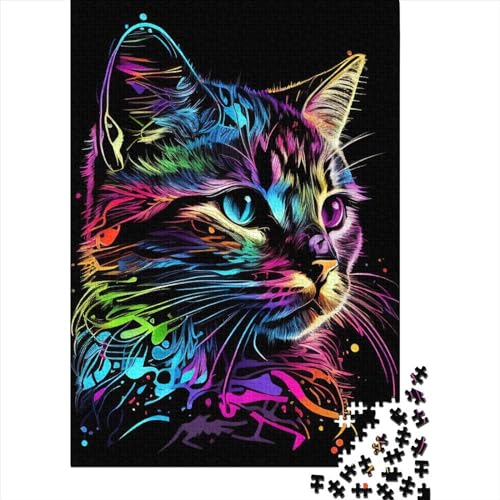 Katzen-Pop-Art-Tiergesicht, 24 Puzzles passen perfekt zusammen, Premium-Karton-Puzzle für Kinder und Erwachsene ab 12 Jahren, 70 x 50 cm, 1000 Teile von SOQWBYG