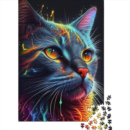 Katzen-Pop-Art-Tiergesicht 9 Puzzle-Spielzeug Lernspiel 100% recycelter Karton Puzzle für Erwachsene Kindertagsgeschenke 70x50cm/1000 Teile von SOQWBYG