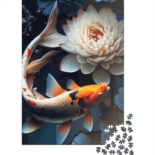 Koi-Fisch-Puzzle für Erwachsene, 1000-teiliges Puzzle für Erwachsene, Puzzle aus Holz, kreativ für Erwachsene, anspruchsvolles Spiel, 1000 Teile (75 x 50 cm) von SOQWBYG