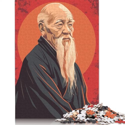 Lao Tzu Philosopher Jigsaw 520-teiliges Puzzle, Holzpuzzle, Spielzeug, Familienspiel, Schwierigkeitsgrad, Herausforderung, Puzzles 520 Stück (52 x 38 cm) von SOQWBYG