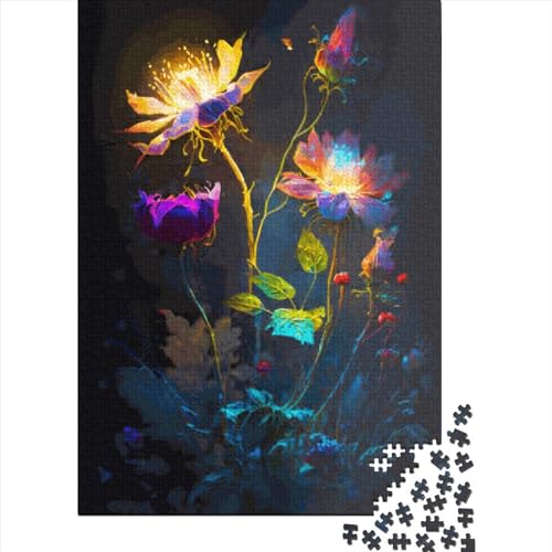 Leuchtendes Blumenkunst-Puzzle für Erwachsene, 1500 Teile, Puzzle für Erwachsene, Puzzle aus Holz, kreativ für Erwachsene, anspruchsvolles Spiel, 1500 Teile (85 x 57 cm) von SOQWBYG