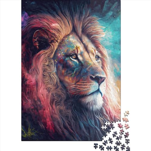 Löwe Neon Puzzle Alter 18 Jahre Upe Lernspiele Papier Rechteckiges Puzzle für Frauen Männer Ostergeschenk 38x26cm/1000 Teile von SOQWBYG