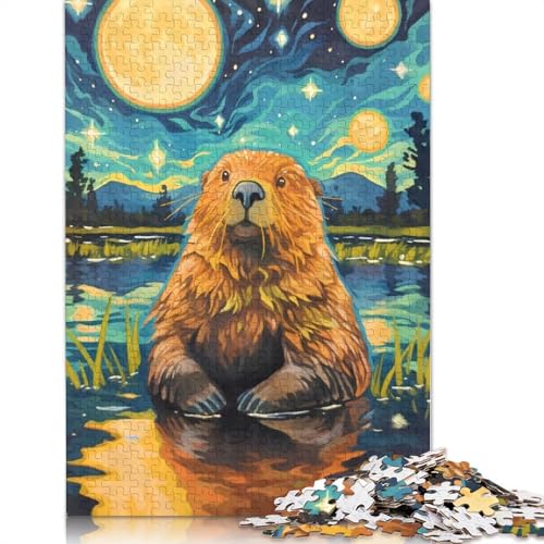 Niedliches Biber-Sternennacht-Puzzle, 520 Teile, Holzpuzzle für Erwachsene und als Wanddekoration zu Hause, 520 Teile (52 x 38 cm) von SOQWBYG