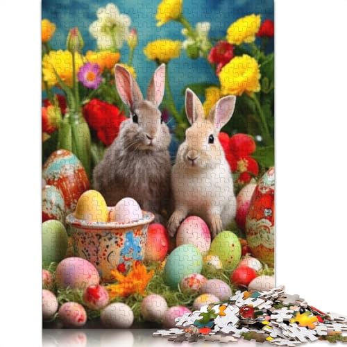 Ostern süßes Häschen-Puzzle, 520 Teile, Puzzle für Erwachsene, Lernspiele, Spielzeug, DIY, kreatives Holzpuzzle, Geschenke, 520 Teile (52 x 38 cm) von SOQWBYG