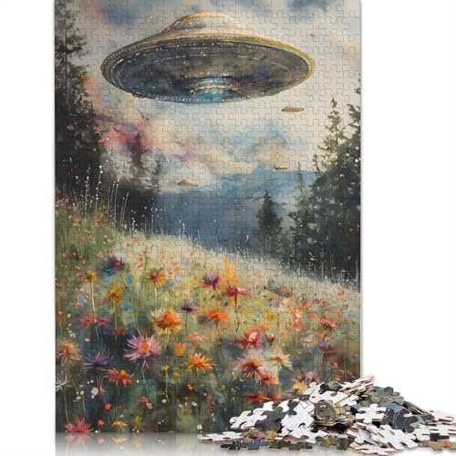 Puzzle „UFO über Blumenfeld“, 520 Teile, Holzpuzzle für Erwachsene und Wanddekoration zu Hause, 520 Teile (52 x 38 cm) von SOQWBYG