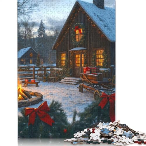 Puzzle 1000 Teile „Weihnachtshütte“-Puzzle, Holzpuzzle für Erwachsene, Schwierigkeitsspiel 1000 Teile (75 x 50 cm) von SOQWBYG