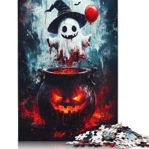 Puzzle 1000 Teile für Erwachsene, Halloween-Geist mit Kessel-Puzzles, schwieriges Puzzle, Lernspiele, Heimdekoration, 1000 Teile (75 x 50 cm) von SOQWBYG