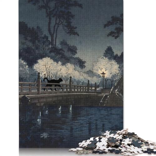 Puzzle 1000 Teile für Erwachsene, Katze auf der Benkei-Brücke, Puzzle zum Selbermachen, Holzpuzzle, Spielzeug, Heimdekoration, 1000 Teile (75 x 50 cm) von SOQWBYG