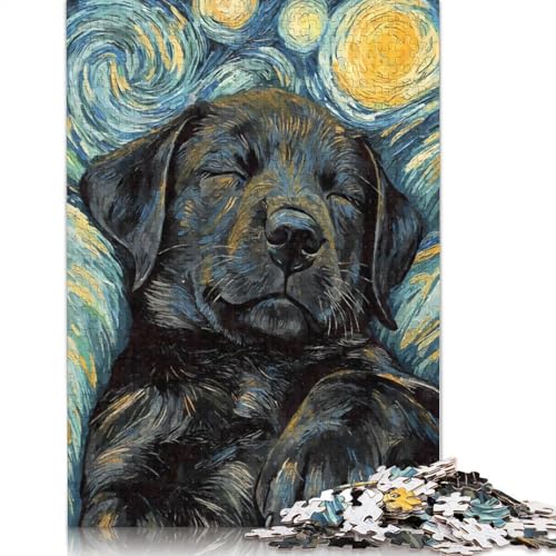 Puzzle 1000 Teile für Erwachsene, schlafender schwarzer Labrador, Puzzle, Gehirntraining, Herausforderung, Puzzlespiel, Geschenk für 1000 Teile (75 x 50 cm) von SOQWBYG