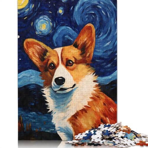 Puzzle 1500 Teile, Walisische Corgis, Sternennacht-Puzzle, Holzpuzzle für Erwachsene, Schwierigkeitsspiel 1500 Teile (85 x 57 cm) von SOQWBYG