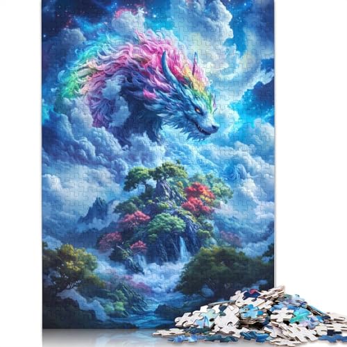 Puzzle 520 Teile Regenbogenwolf in den Wolken Puzzle Dekompressionsspielzeug Holzpuzzle Geburtstagsgeschenke für Erwachsene 520 Teile (52x38cm) von SOQWBYG