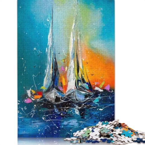 Puzzle für Erwachsene, 1000 Teile, Boote im Abendlicht, DIY-Kreativpuzzle, Holzpuzzle für über 18 Jahre und Erwachsene, 1500 Teile (85 x 57 cm) von SOQWBYG