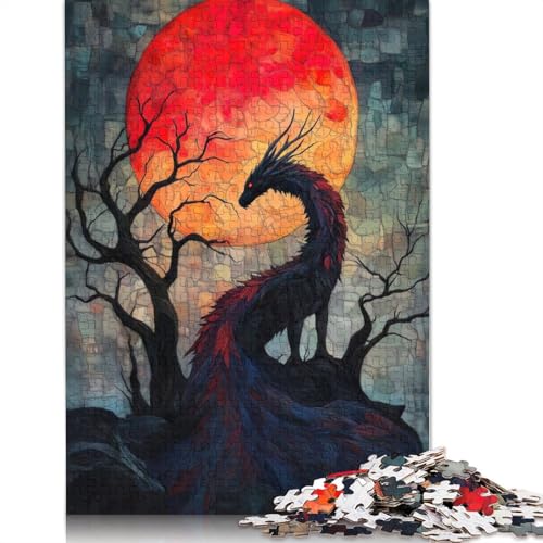 Puzzle für Erwachsene, 1000 Teile, Gewebe, Blutmond-Drache, DIY-Kreativpuzzle, Holzpuzzle für ab 18 Jahren und Erwachsene, 520 Teile (52 x 38 cm) von SOQWBYG