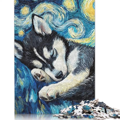 Puzzle für Erwachsene, 1000 Teile, Husky-Welpe, Sternennacht, kreatives DIY-Puzzle, Holzpuzzle für ab 18 Jahren und Erwachsene, 520 Teile (52 x 38 cm) von SOQWBYG