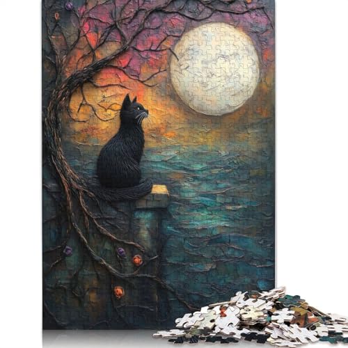 Puzzle für Erwachsene, 1000 Teile, Magenta/Schwarze Katze, kreatives DIY-Puzzle, Holzpuzzle für ab 18 Jahren und Erwachsene, 520 Teile (52 x 38 cm) von SOQWBYG