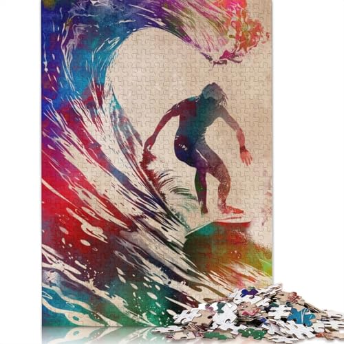 Puzzle für Erwachsene, 1000 Teile, Surfer-Aquarellkunst, Puzzle für Teenager, Puzzle für Erwachsene und Teenager, Familienpuzzlespiel, 1000 Teile (75 x 50 cm) von SOQWBYG