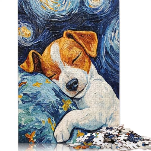 Puzzle für Erwachsene, 1000 Teile, schlafender Jack Russel Terrier, Sternennacht, Puzzle für Teenager, Puzzle für Erwachsene und Teenager, Familienpuzzlespiel, 1000 Teile (75 x 50 cm) von SOQWBYG