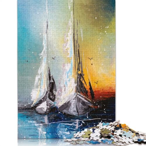 Puzzle für Erwachsene, 1500 Teile, Segelboote in der Abenddämmerung, Holzpuzzle für Erwachsene, Spiele, Lernspielzeug, 1500 Teile (85 x 57 cm) von SOQWBYG