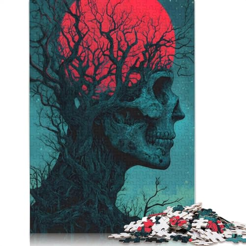 Puzzle für Erwachsene, 1500 Teile, Totenkopfbaum mit rotem Mond, Holzpuzzle für Erwachsene, Spiele, Lernspielzeug, 1500 Teile (85 x 57 cm) von SOQWBYG