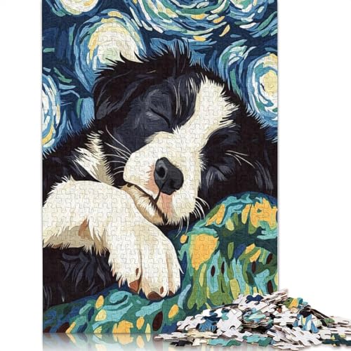 Puzzle für Erwachsene, 520 Teile, Puzzle, schlafender Border Collie, Sternennacht, Puzzle, Lernspielzeug, Puzzle, Heimwanddekoration, 520 Teile (52 x 38 cm) von SOQWBYG