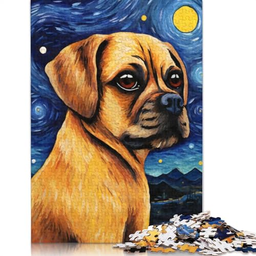 Puzzle für Erwachsene, Puggle-Hund, Sternennacht-Puzzle, 1000 Teile, Holzpuzzle für die Heimdekoration, 1000 Teile (75 x 50 cm) von SOQWBYG