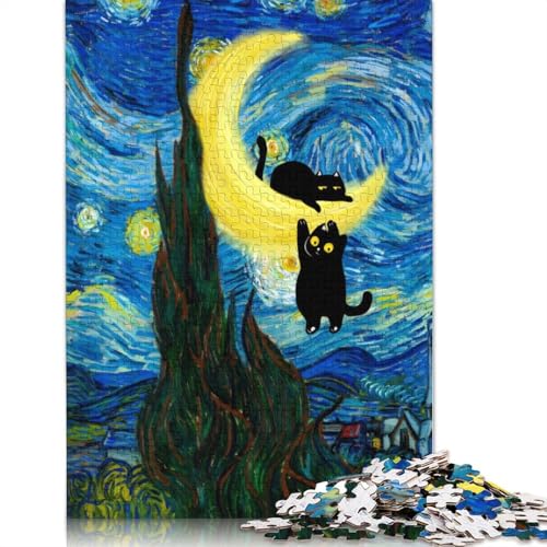 Puzzle für Erwachsene, Schwarze Katzen, Sternennacht-Puzzle, 1500 Teile, Holzpuzzle für die Heimdekoration, 1500 Teile (85 x 57 cm) von SOQWBYG