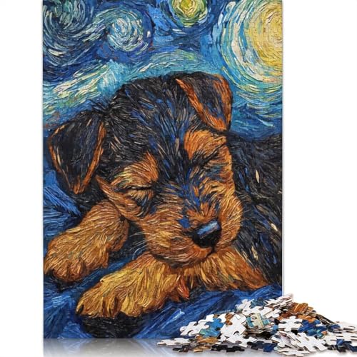 Puzzle für Erwachsene, Welsh-Terrier-Welpe, Sternennacht-Puzzle, 1000 Teile, kreatives Puzzle, geistiges Spielzeug, Zusammenbauspiele, 1000 Teile (75 x 50 cm) von SOQWBYG