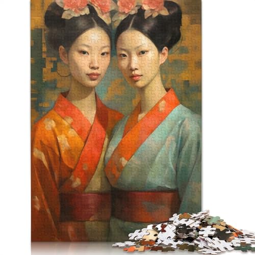 Puzzle für Erwachsene, bemalte asiatische Zwillinge, 1500 Teile, Puzzlespiele, Lernspielzeug, Puzzle für ab 18 Jahren und Erwachsene, 1500 Teile (85 x 57 cm) von SOQWBYG