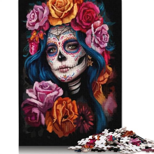 Puzzle für Erwachsene 1000 Teile „Sugar Skull Woman with Flowers“ – Puzzle für Teenager, Erwachsene, Teenager, Familienpuzzlespiel 1000 Teile (75 x 50 cm) von SOQWBYG